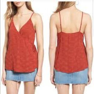 ASTR Eyelet V-Neck Wrap Tank Blouse Burnt Orange Size M